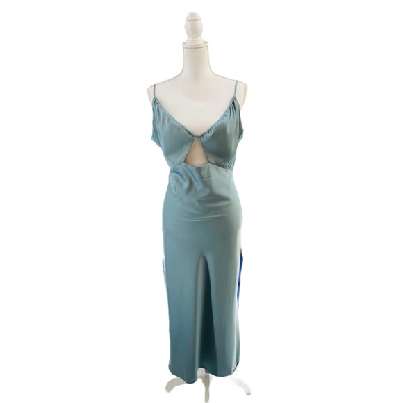 Petal & Pup NEW Cut Out Blue Satin Formal Midi Dress Size XL - Picture 4 of 11